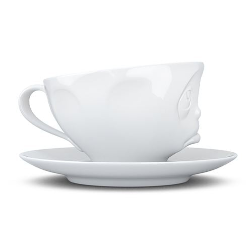 Faces Porcelain Coffee or Tea Cup with Handle and Saucer