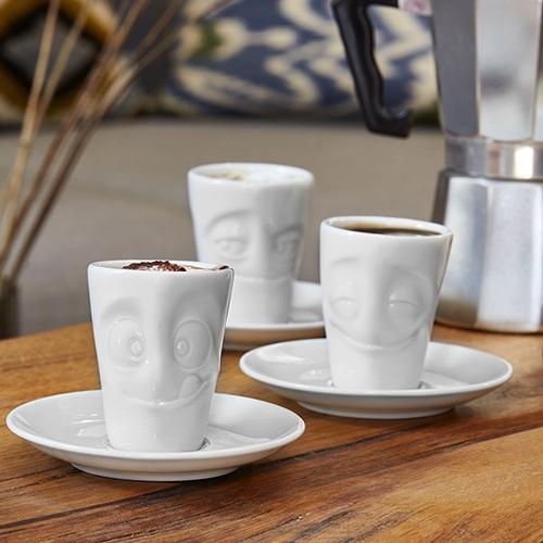 Faces Porcelain Espresso Cup with Handle and Saucer