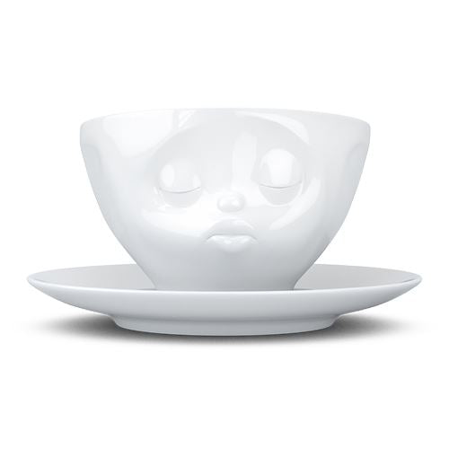 Faces Porcelain Coffee or Tea Cup with Handle and Saucer