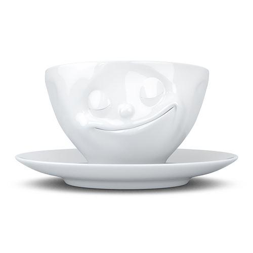 Faces Porcelain Coffee or Tea Cup with Handle and Saucer