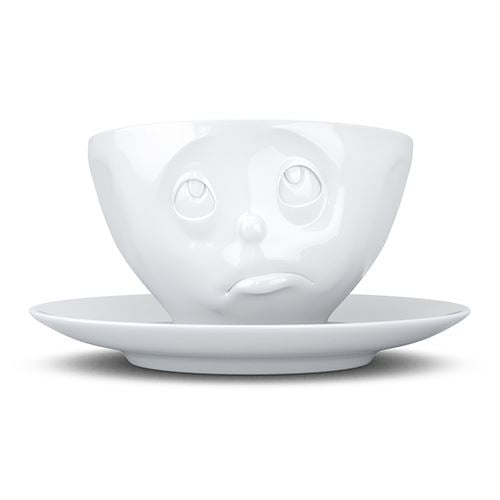 Faces Porcelain Coffee or Tea Cup with Handle and Saucer