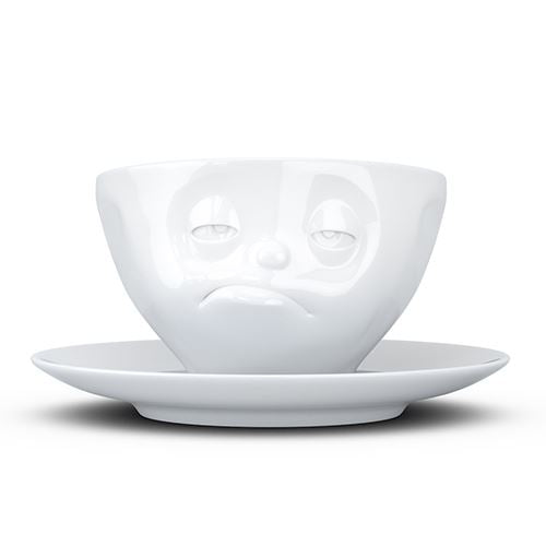 Faces Porcelain Coffee or Tea Cup with Handle and Saucer