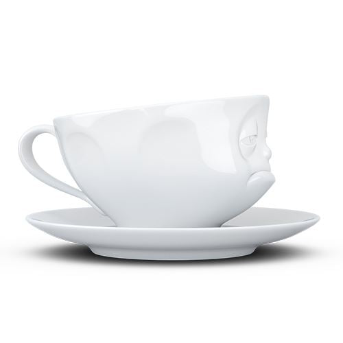 Faces Porcelain Coffee or Tea Cup with Handle and Saucer